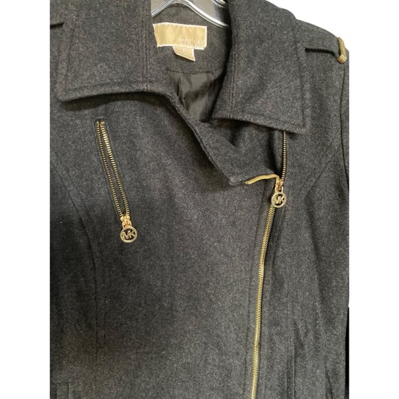 Michael Kors Womens Wool-Blend Charcoal Gray Pea Zip Coat Size 6 - Picture 4 of 7
